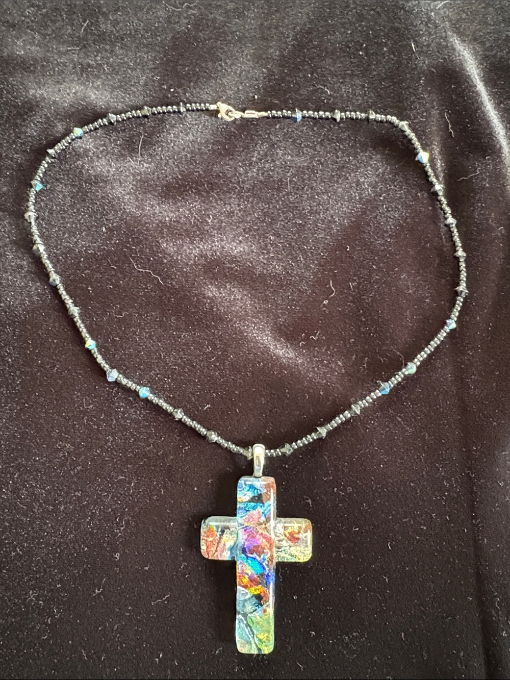 Multicolor Dichroic Glass Cross Pendant Necklace - Women Jewelry